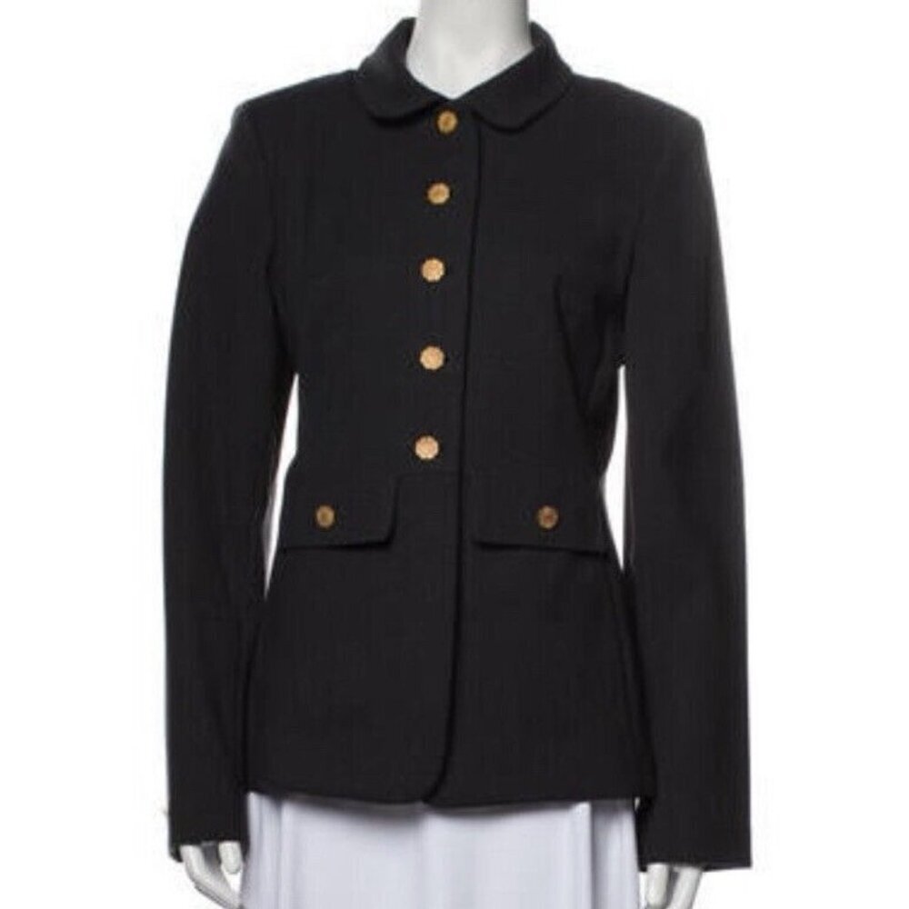 Erin‎ Snow Gray Jacket Pointed Collar Slit Pockets Button Up Military Style Coat